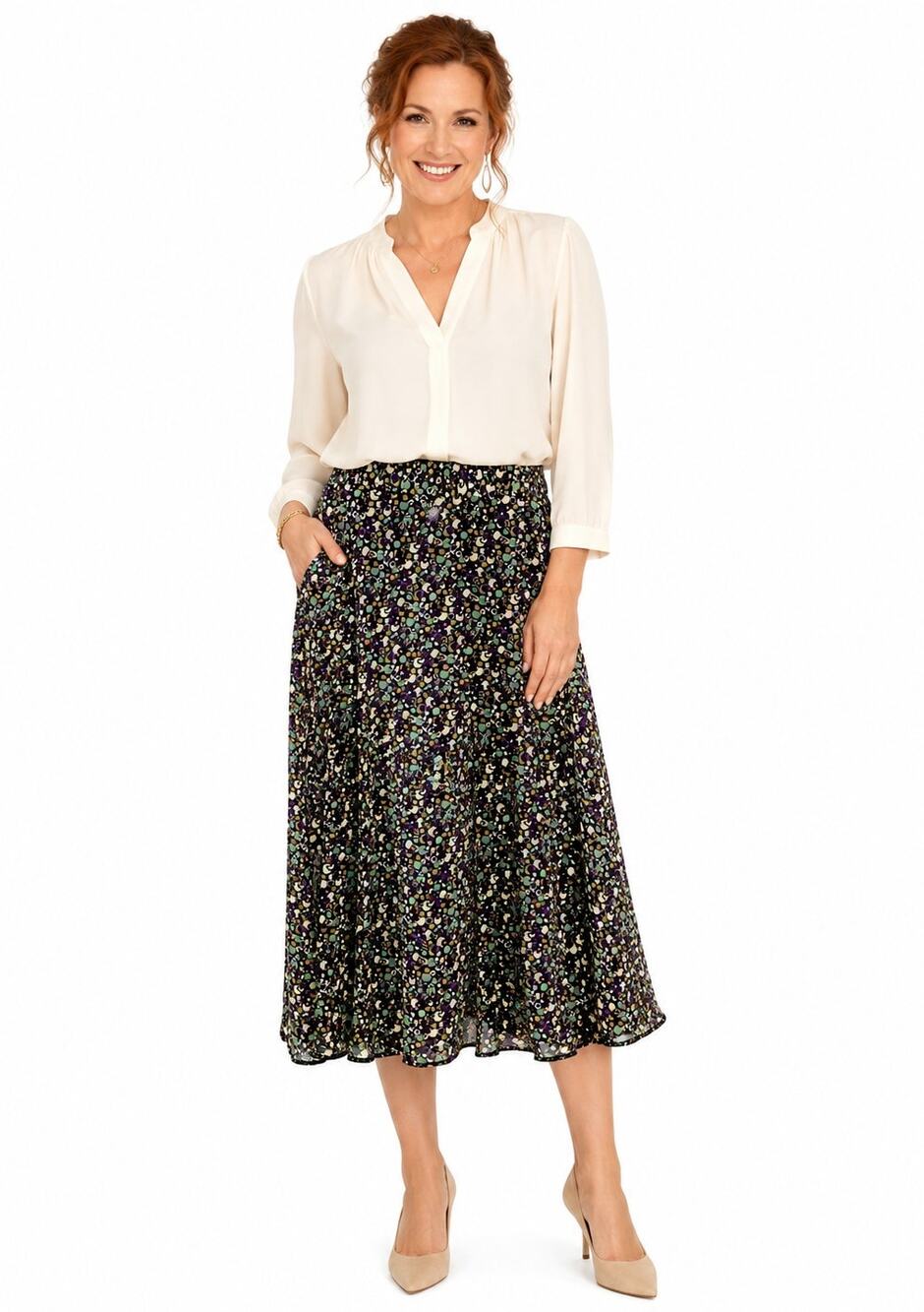 Abstract Midi Skirt Business Casual Office Small 6P